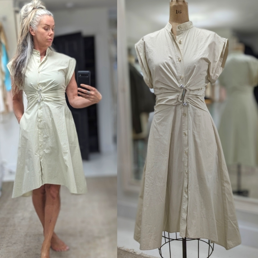 Cinched Cotton Midi Dress, sleeveless - Picture 5 of 9
